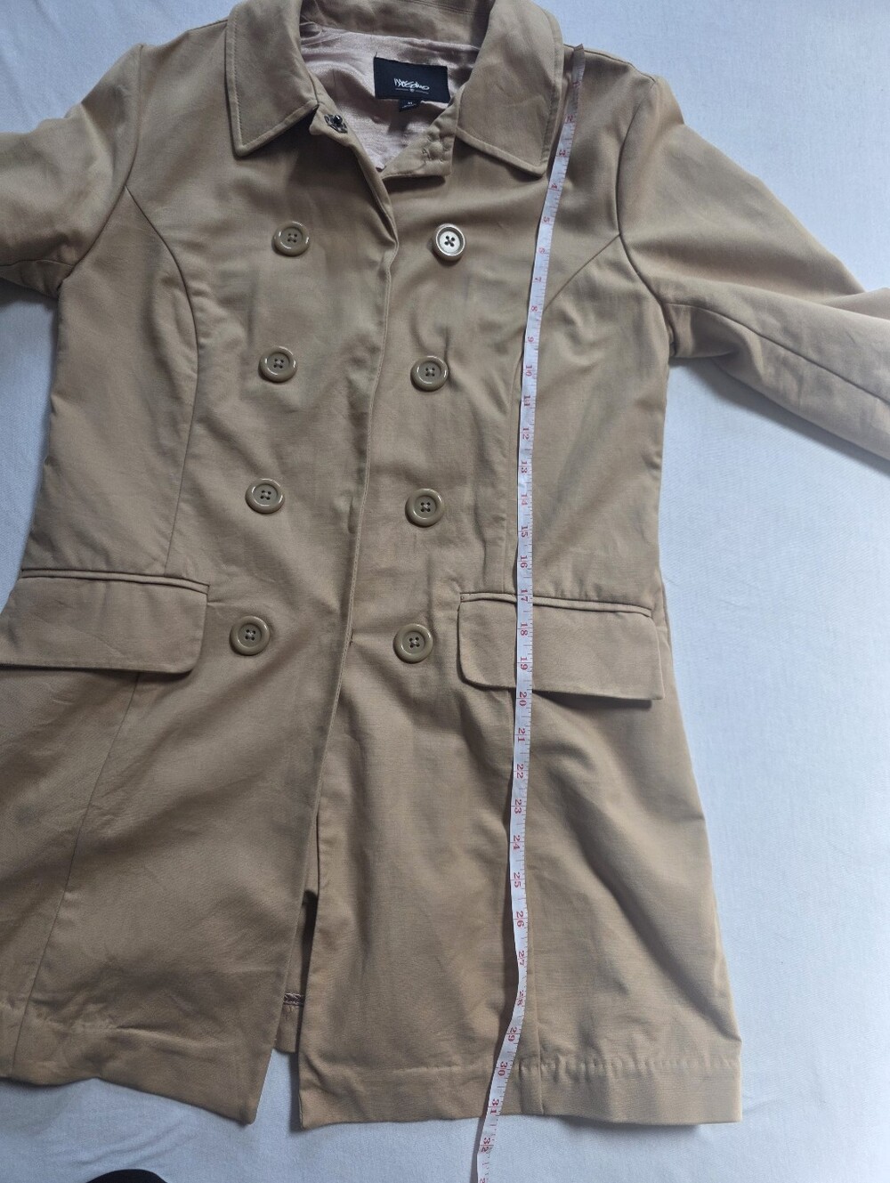 Massimo Women's Tan Short Trench Jacket Double Breasted Snap Front M - Picture 7 of 8